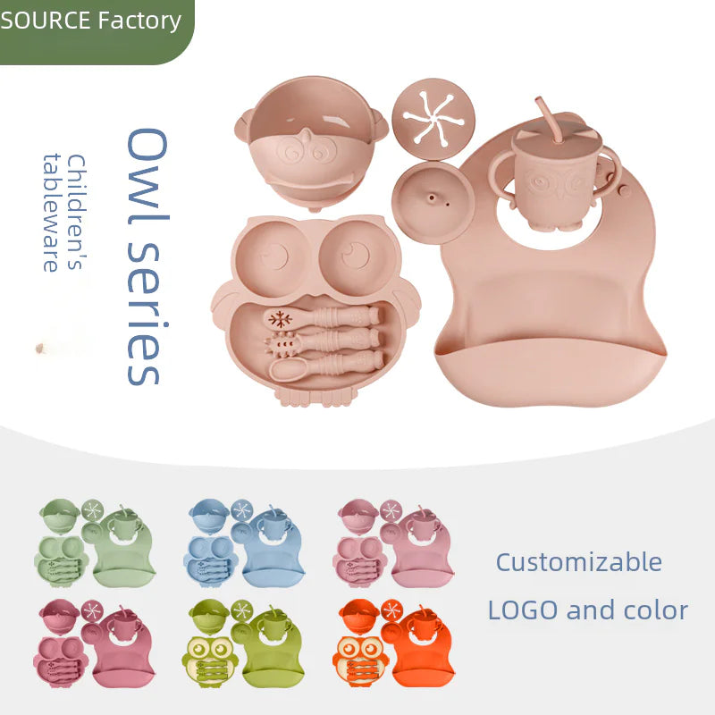 Silicone Utensil Set for Kids - Owl Divided Plates