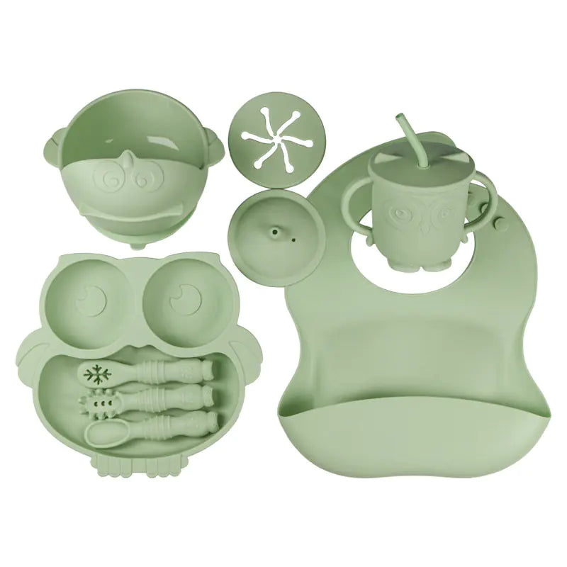 Silicone Utensil Set for Kids - Owl Divided Plates