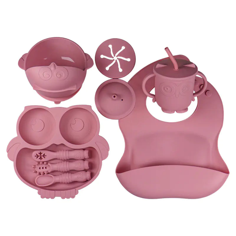 Silicone Utensil Set for Kids - Owl Divided Plates