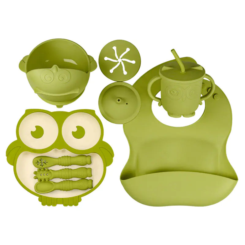 Silicone Utensil Set for Kids - Owl Divided Plates