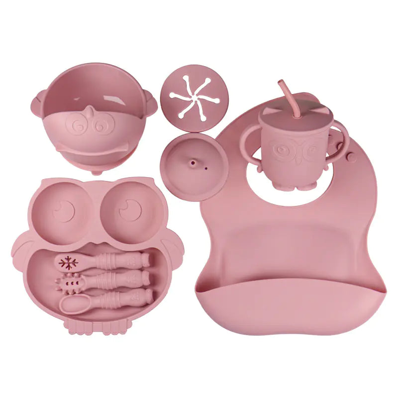 Silicone Utensil Set for Kids - Owl Divided Plates