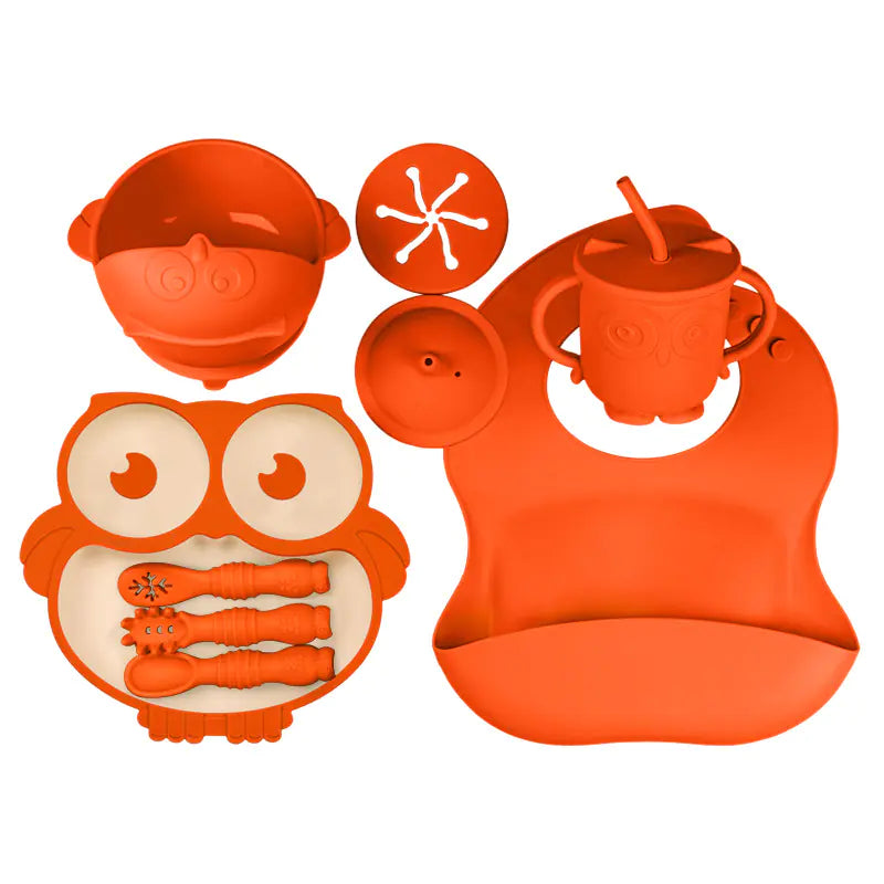 Silicone Utensil Set for Kids - Owl Divided Plates