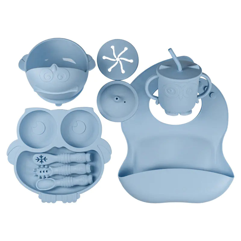 Silicone Utensil Set for Kids - Owl Divided Plates